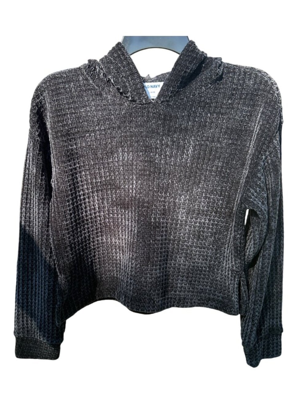 Old Navy Girls  Size L (10-12) Black Waffle-Knit Hooded Pullover Sweater Soft